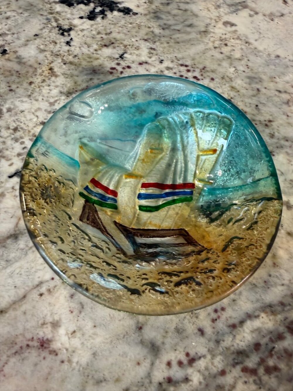 Handcrafted Art Glass Decorative dish Beach Scene soap holder candy bowl coastal
